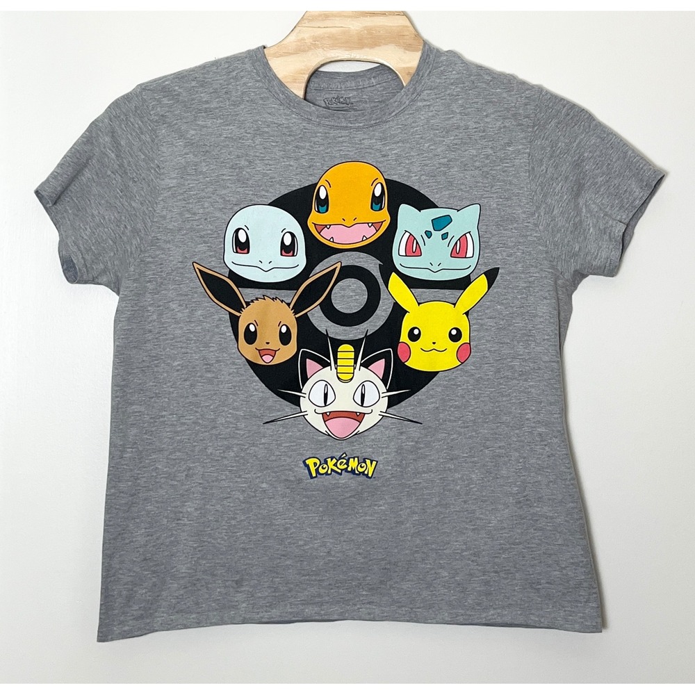 Pokemon Graphic T-Shirt Womens XL Gray Pikachu Anime Cartoon Eevee Squirtle